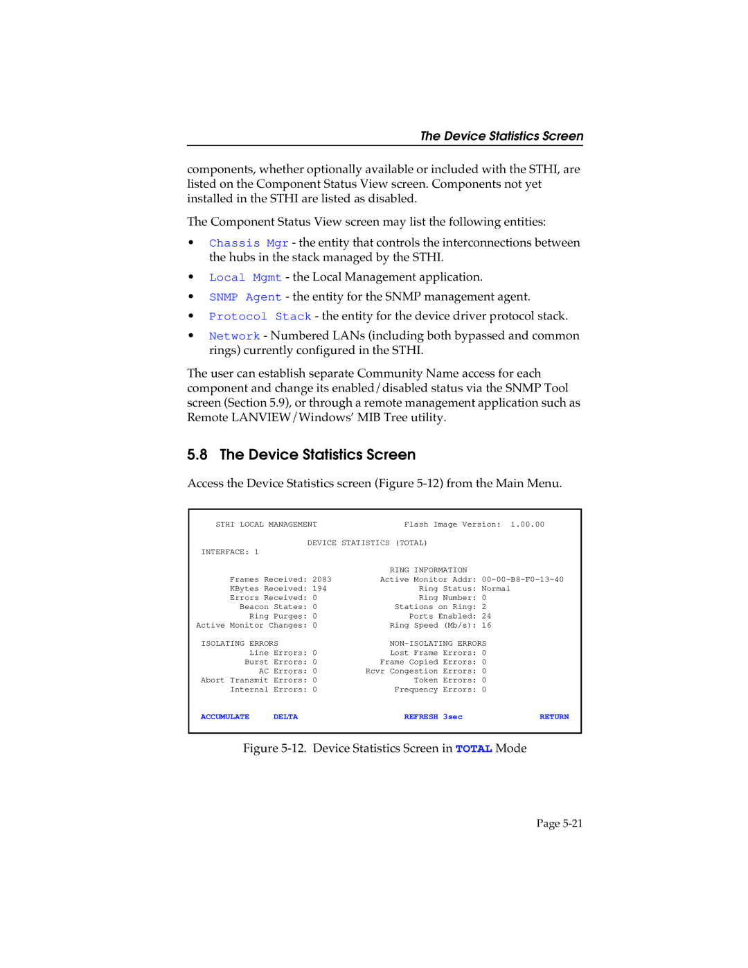 Cabletron Systems STHI manual Device Statistics Screen 