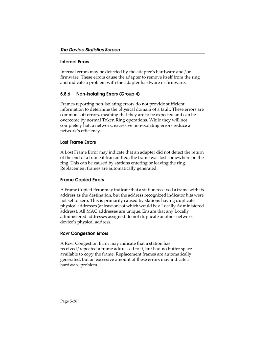 Cabletron Systems STHI manual Internal Errors, Non-Isolating Errors Group, Lost Frame Errors, Frame Copied Errors 