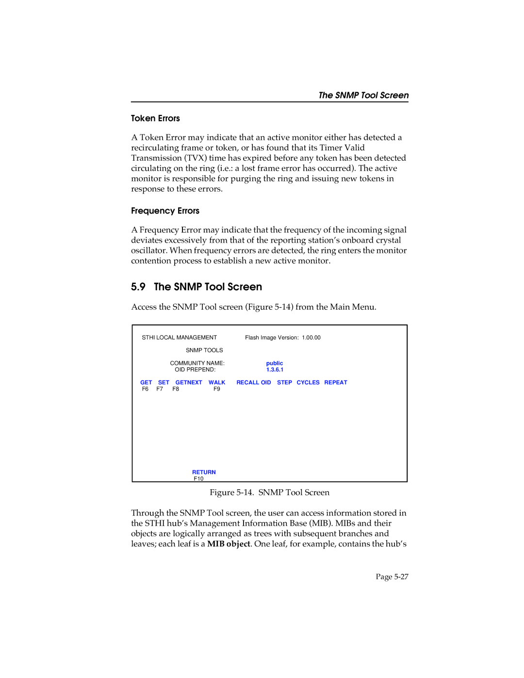 Cabletron Systems STHI manual Snmp Tool Screen, Token Errors, Frequency Errors 