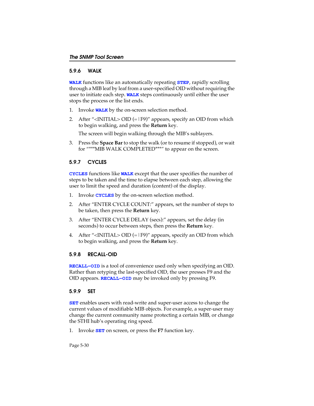 Cabletron Systems STHI manual Walk, Cycles, 9 SET 