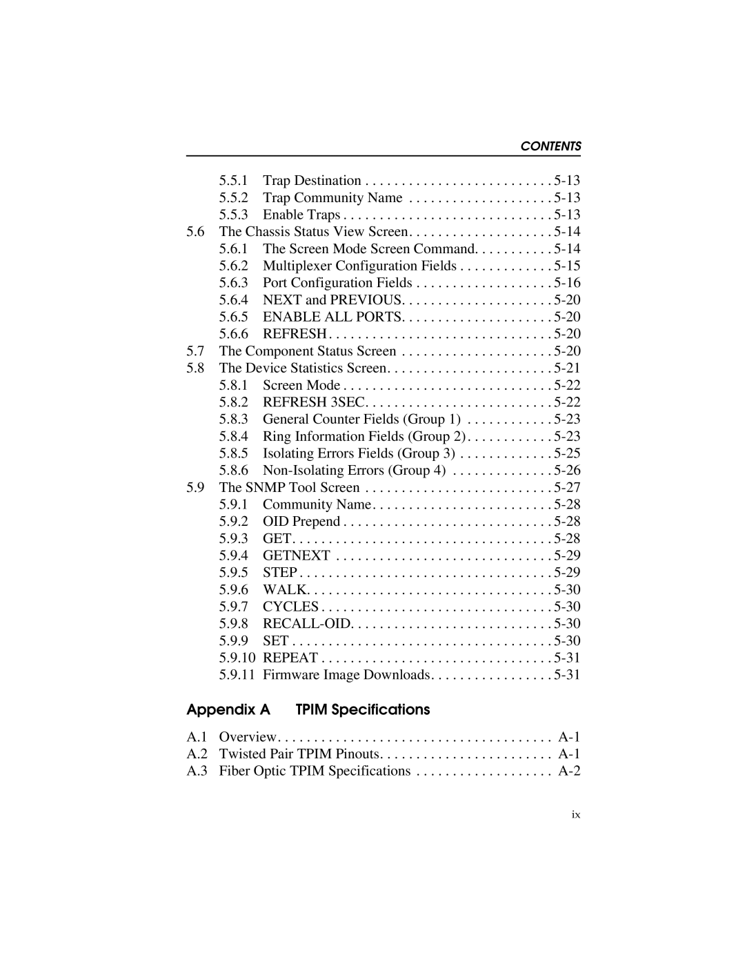 Cabletron Systems STHI manual Appendix a Tpim Specifications 