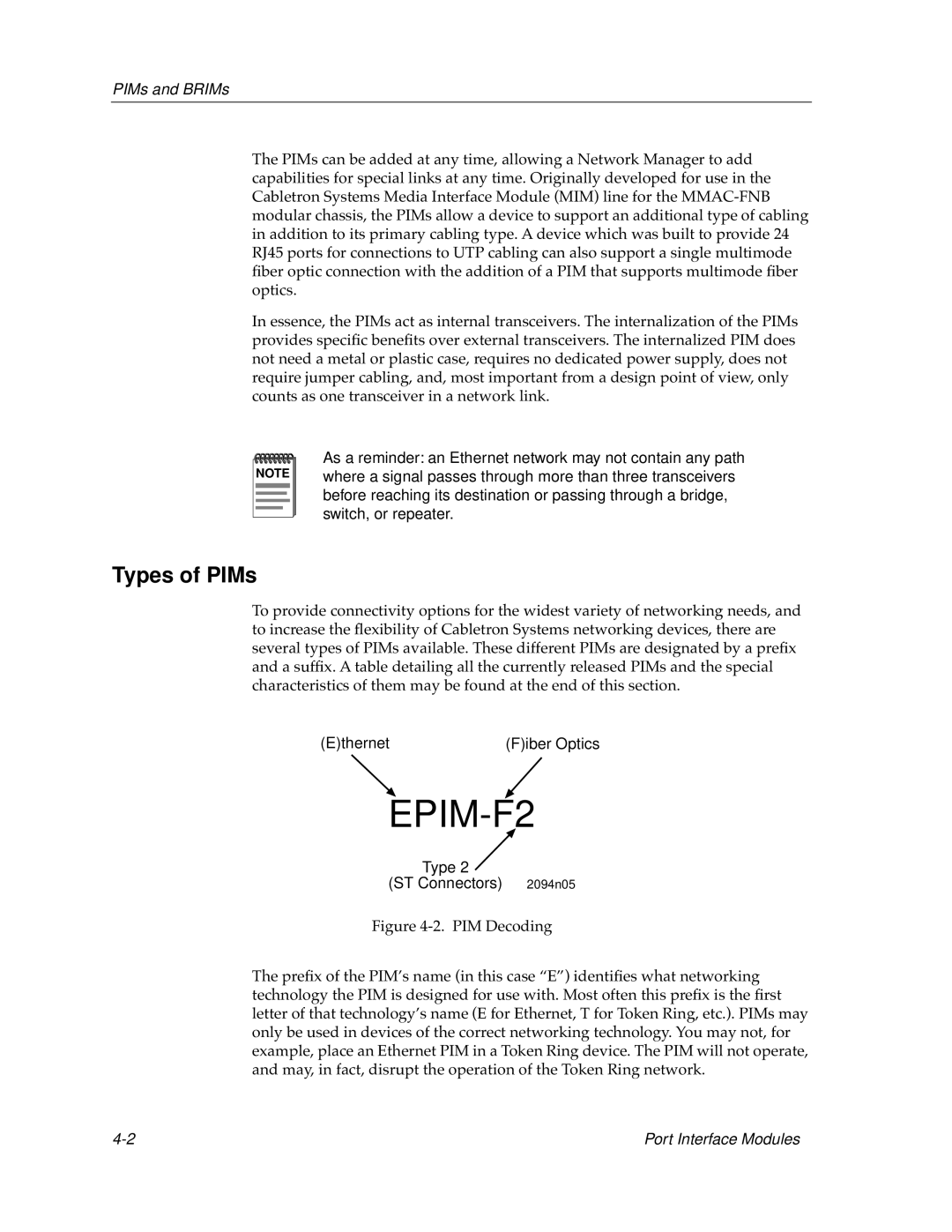 Cabletron Systems switches, bridges manual Types of PIMs, PIMs and BRIMs 