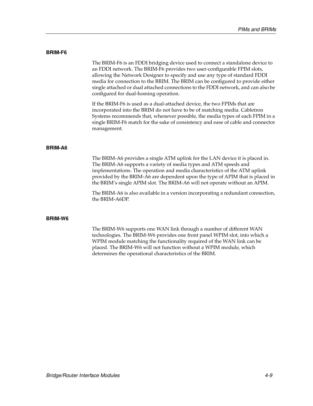 Cabletron Systems bridges, switches manual BRIM-F6 