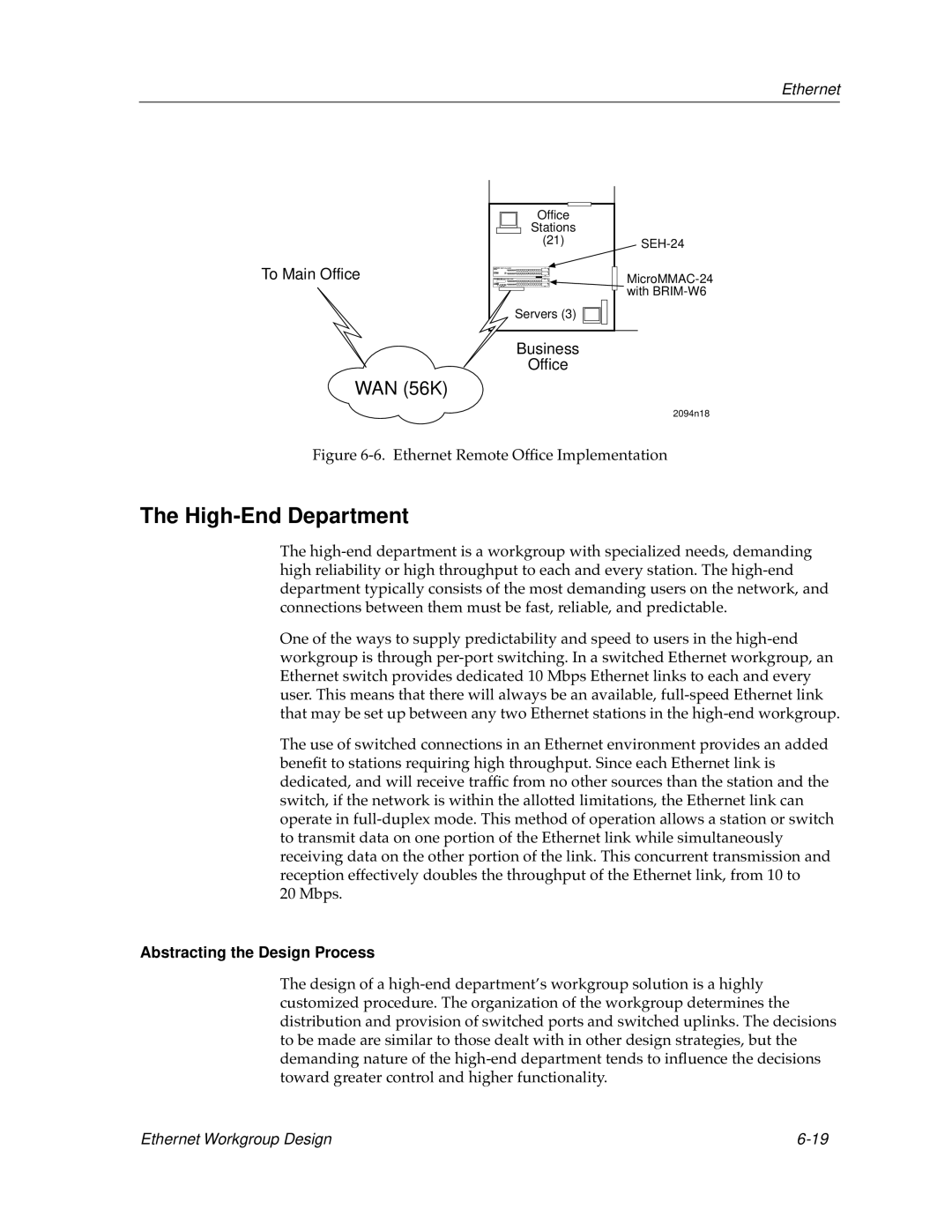 Cabletron Systems bridges, switches manual High-End Department, Ethernet Remote Ofﬁce Implementation 