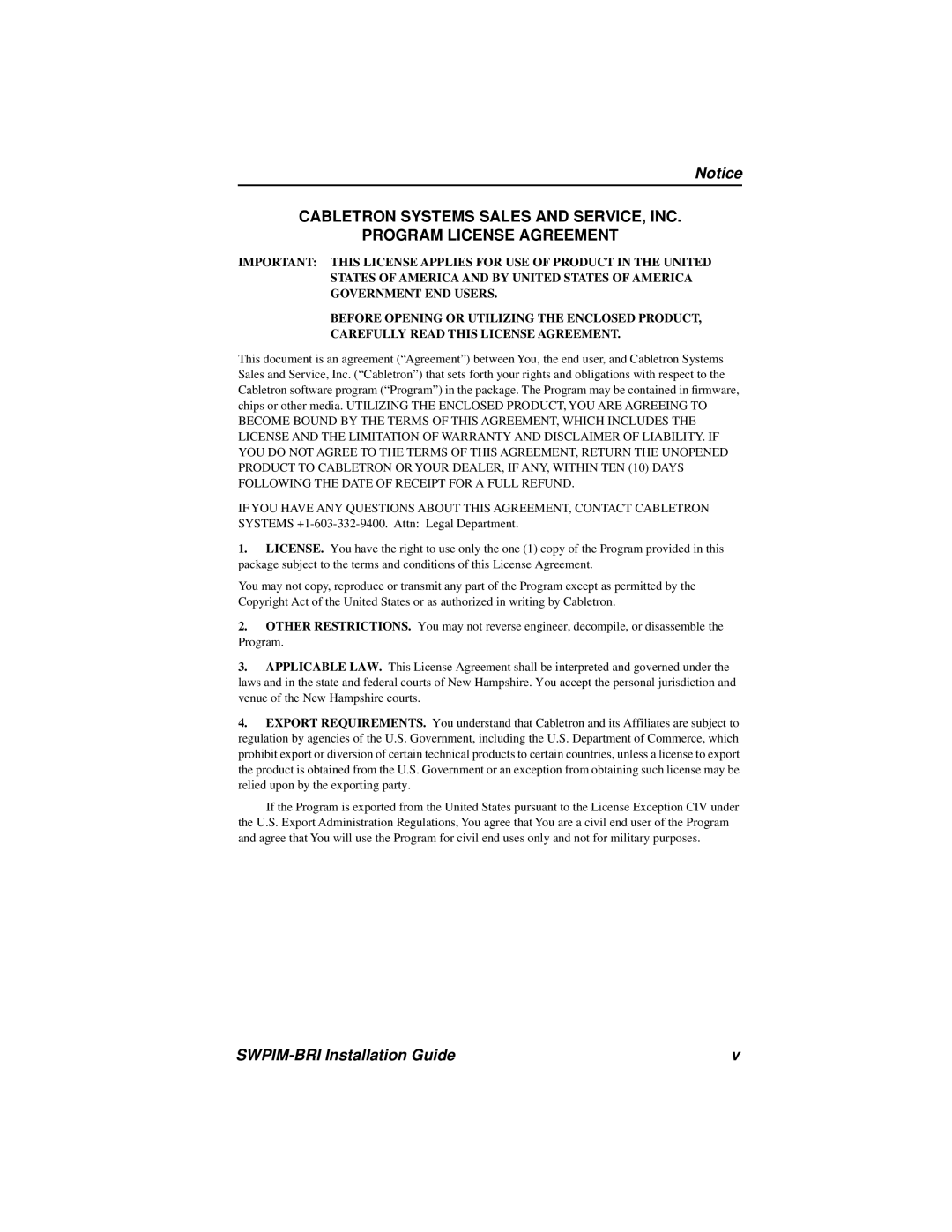 Cabletron Systems SWPIM-BRI manual Cabletron Systems Sales And Service, Inc Program License Agreement 