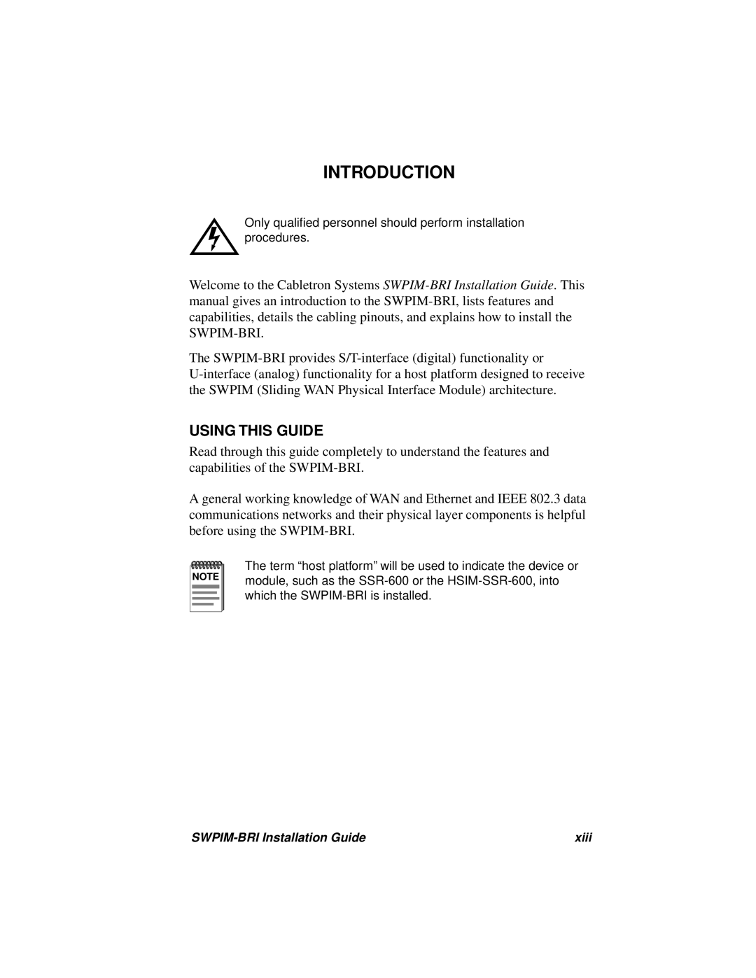 Cabletron Systems SWPIM-BRI manual Introduction, Using this Guide 