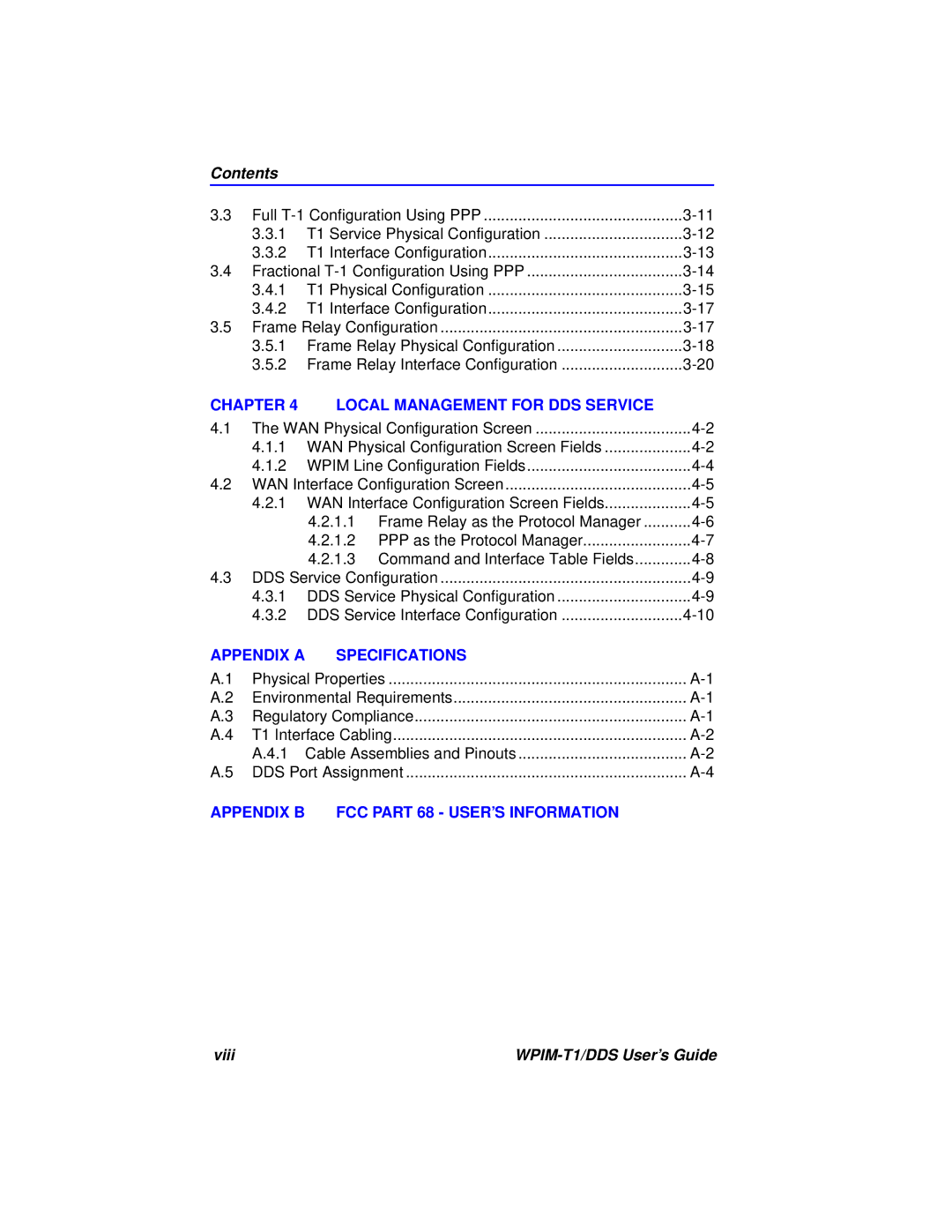 Cabletron Systems manual Viii WPIM-T1/DDS User’s Guide 