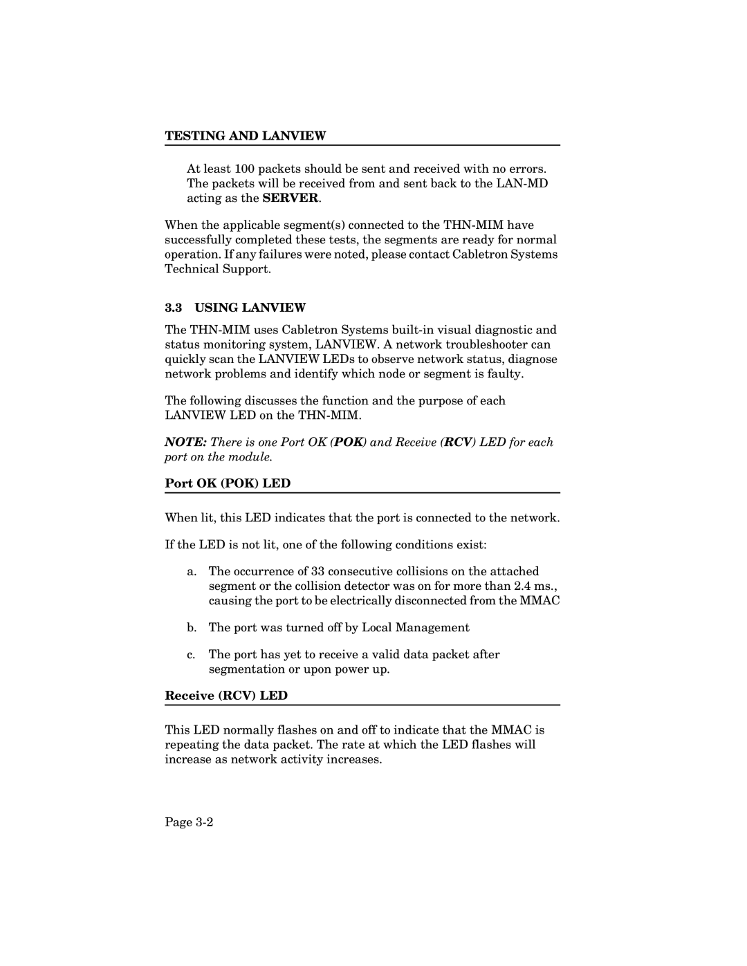 Cabletron Systems THN-MIM manual Using Lanview, Port OK POK LED, Receive RCV LED 