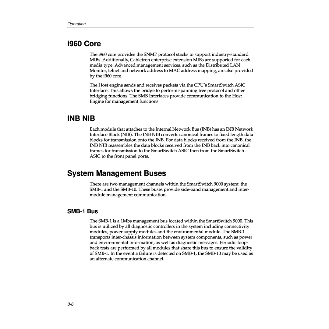 Cabletron Systems TRFMIM-28 manual i960 Core, Inb Nib, System Management Buses, SMB-1 Bus 