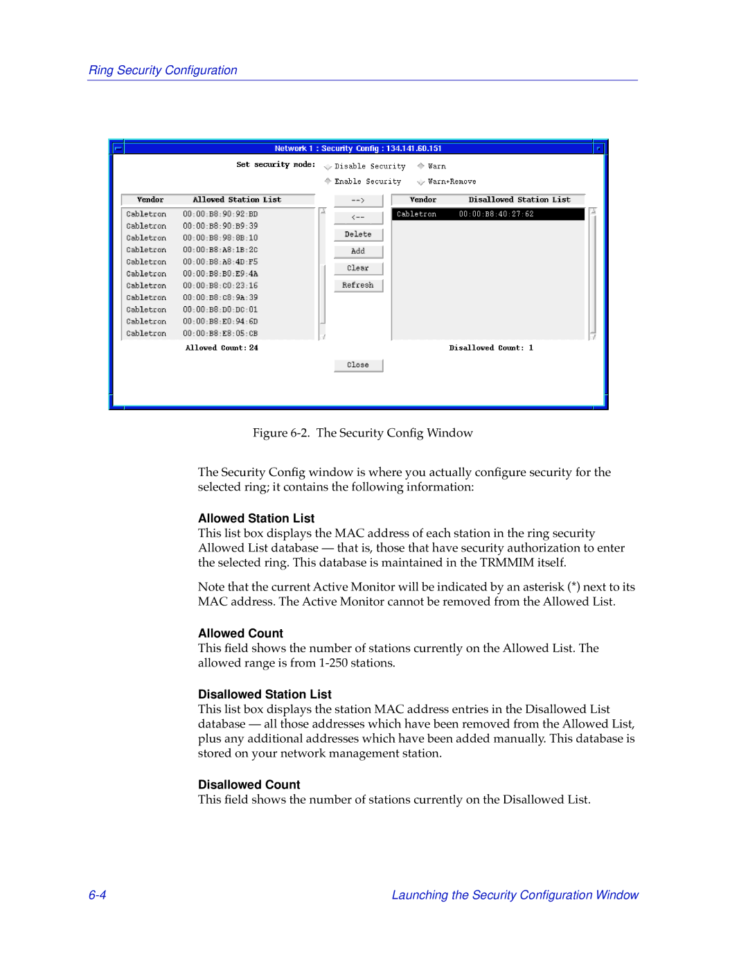 Cabletron Systems TRMMIM manual Allowed Station List, Allowed Count, Disallowed Station List, Disallowed Count 