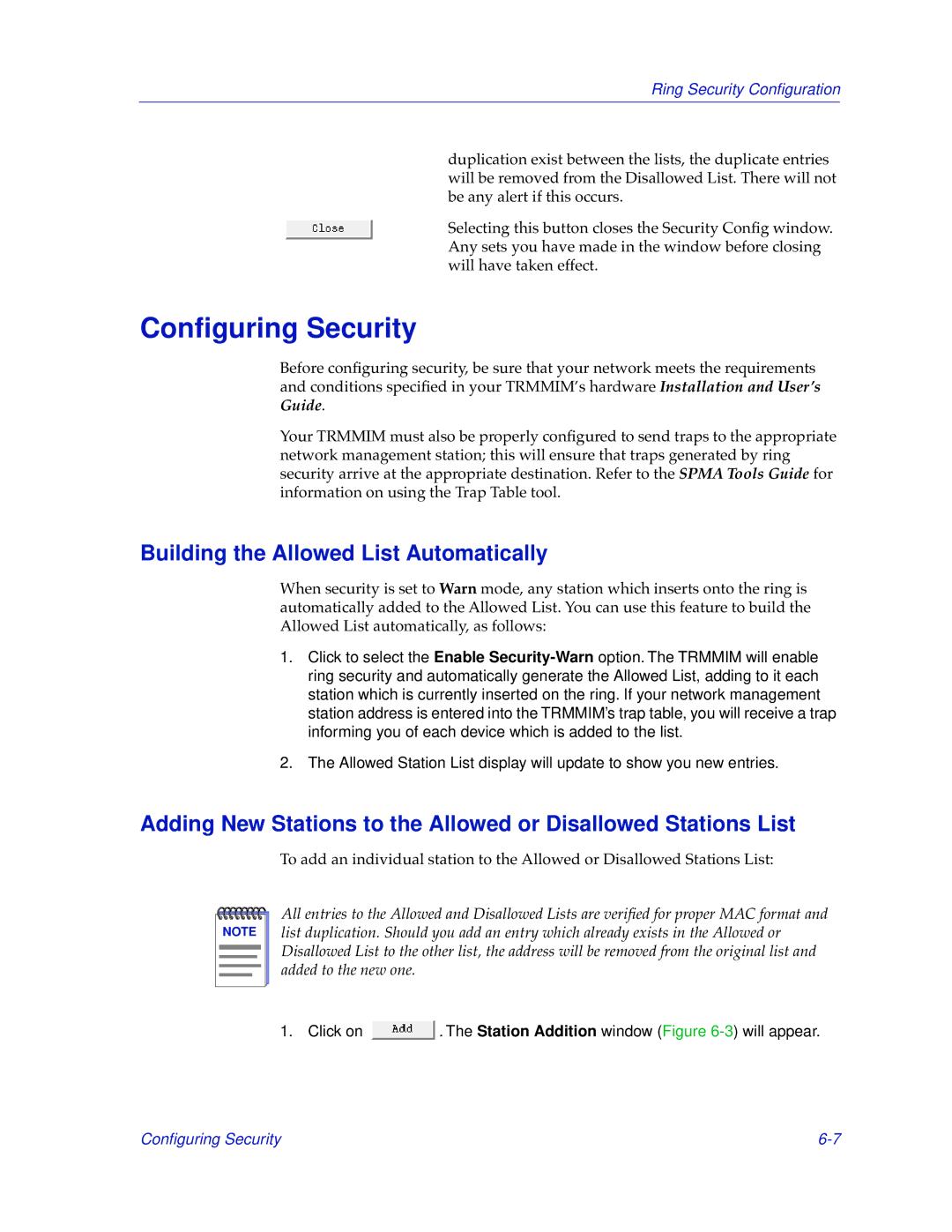 Cabletron Systems TRMMIM manual Conﬁguring Security, Building the Allowed List Automatically 