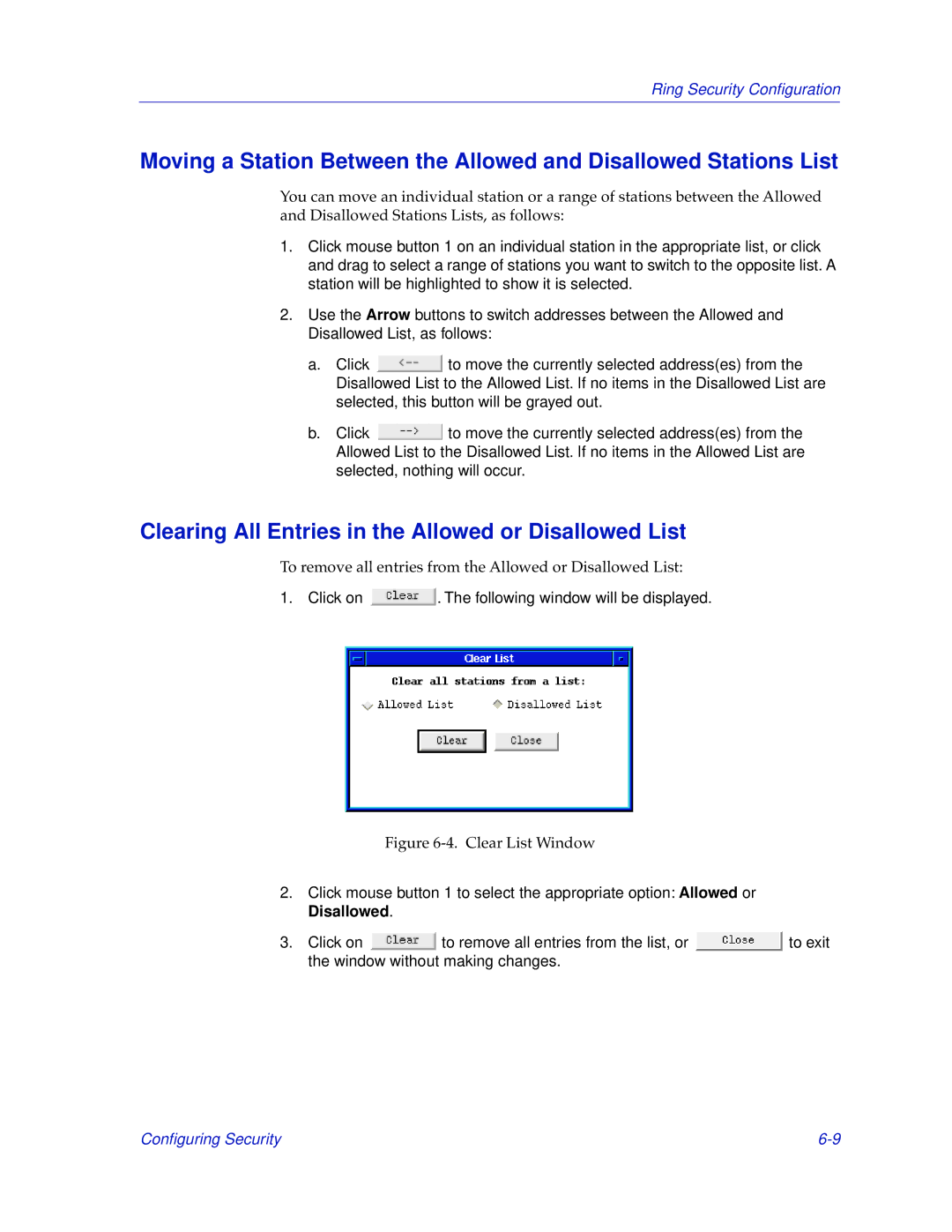 Cabletron Systems TRMMIM manual Clearing All Entries in the Allowed or Disallowed List, Clear List Window 