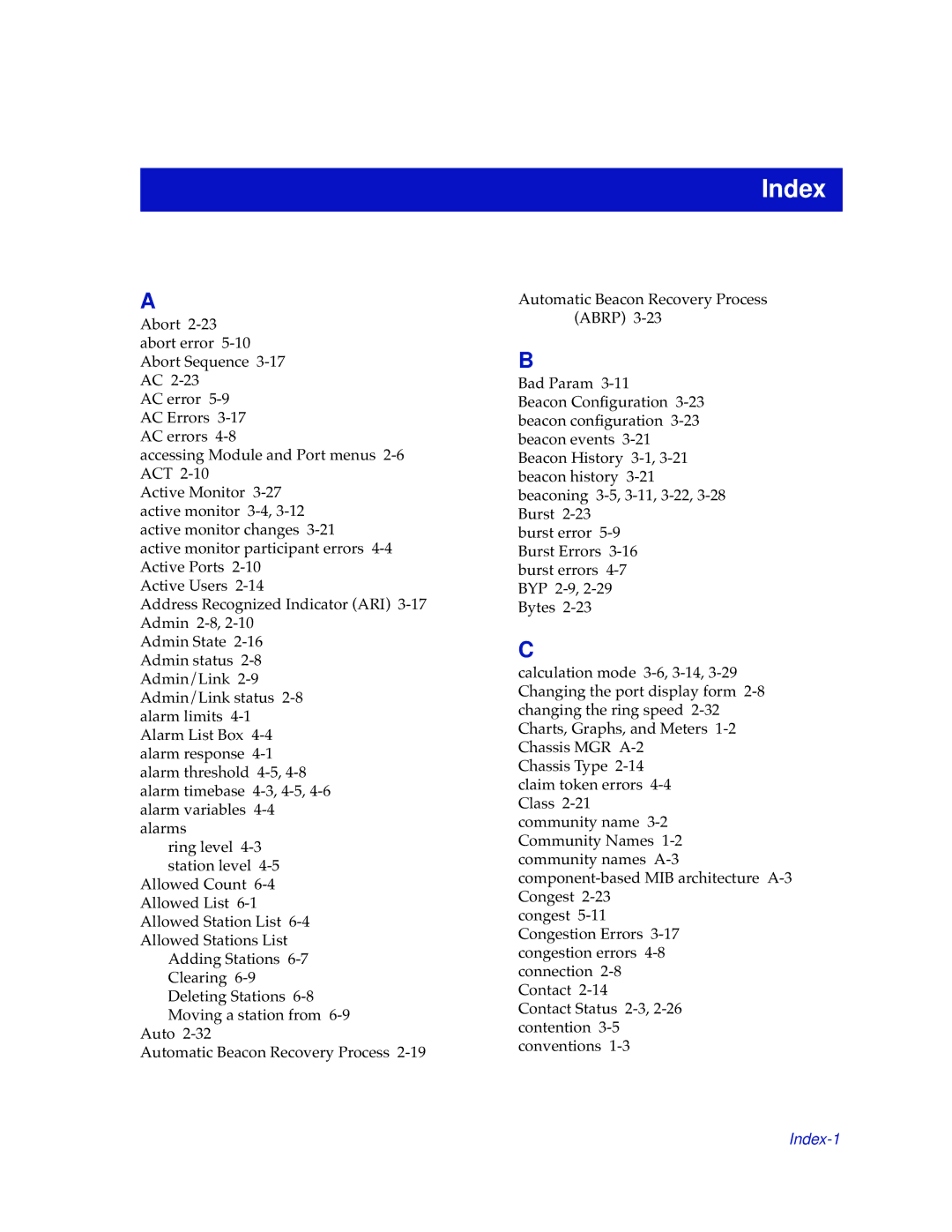 Cabletron Systems TRMMIM manual Index 