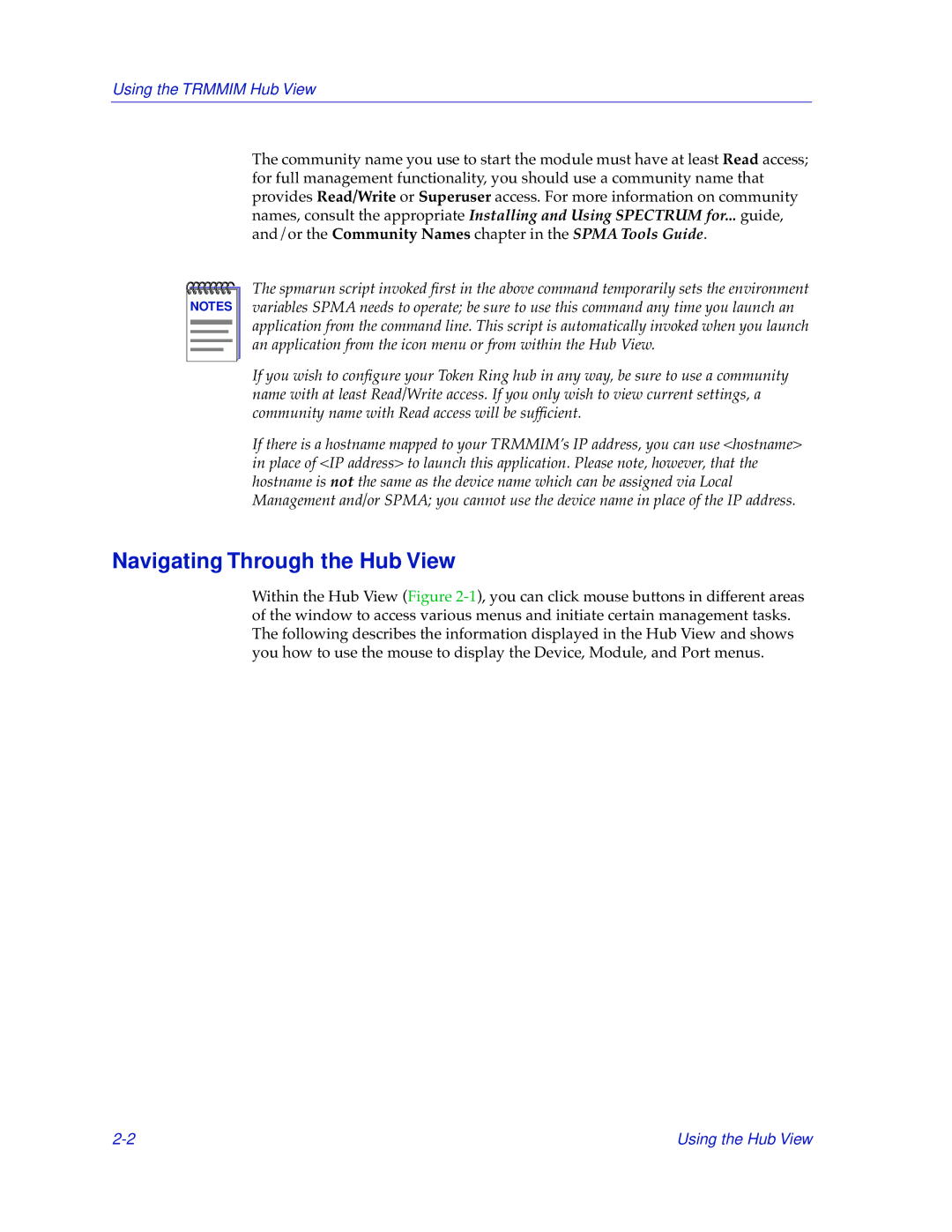 Cabletron Systems TRMMIM manual Navigating Through the Hub View, Using the Trmmim Hub View 