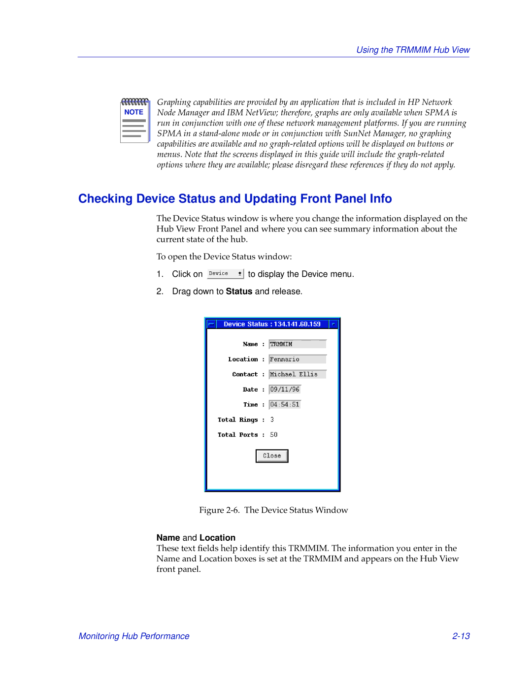 Cabletron Systems TRMMIM manual Checking Device Status and Updating Front Panel Info, Name and Location 