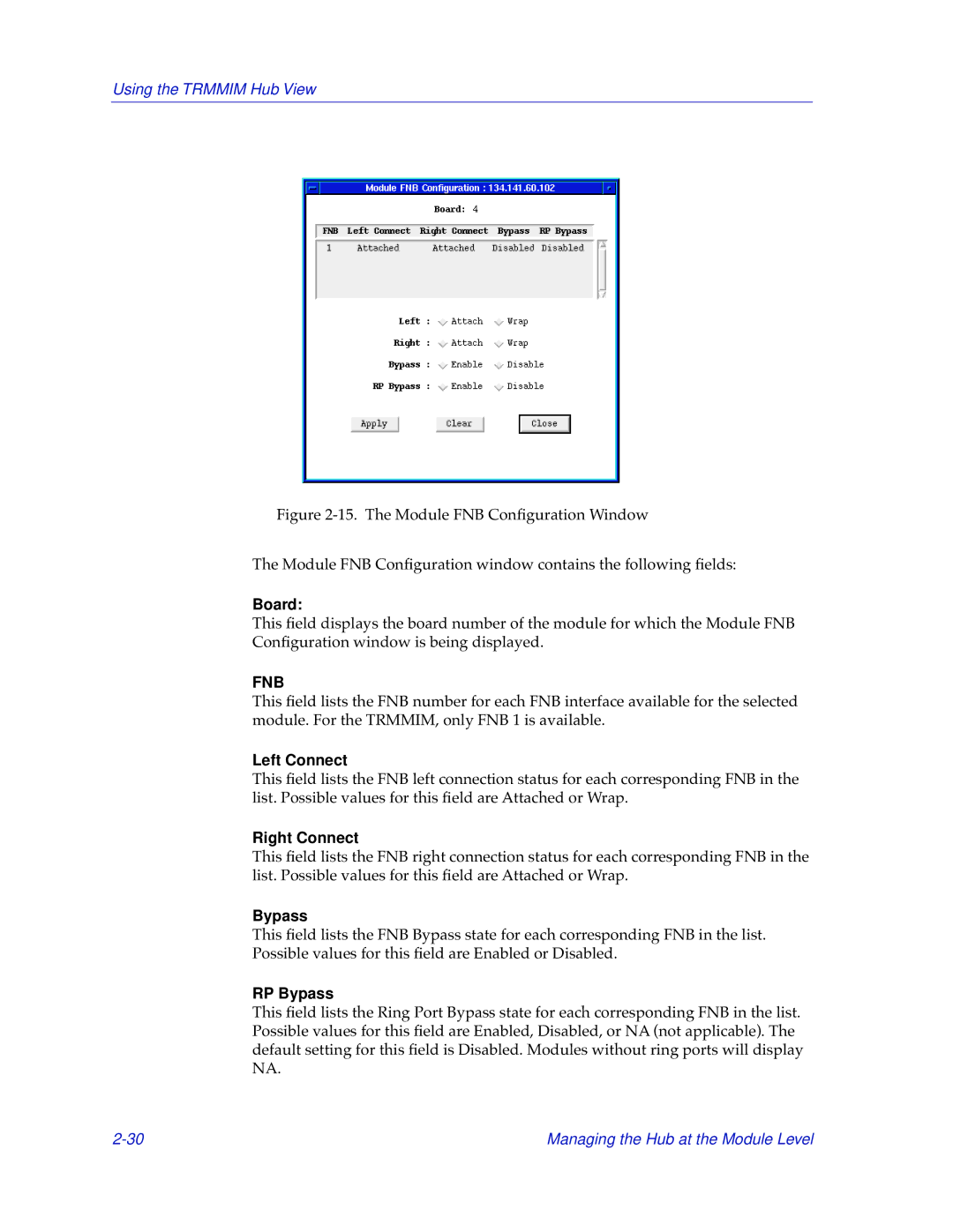 Cabletron Systems TRMMIM manual Board, Left Connect, Right Connect, RP Bypass 