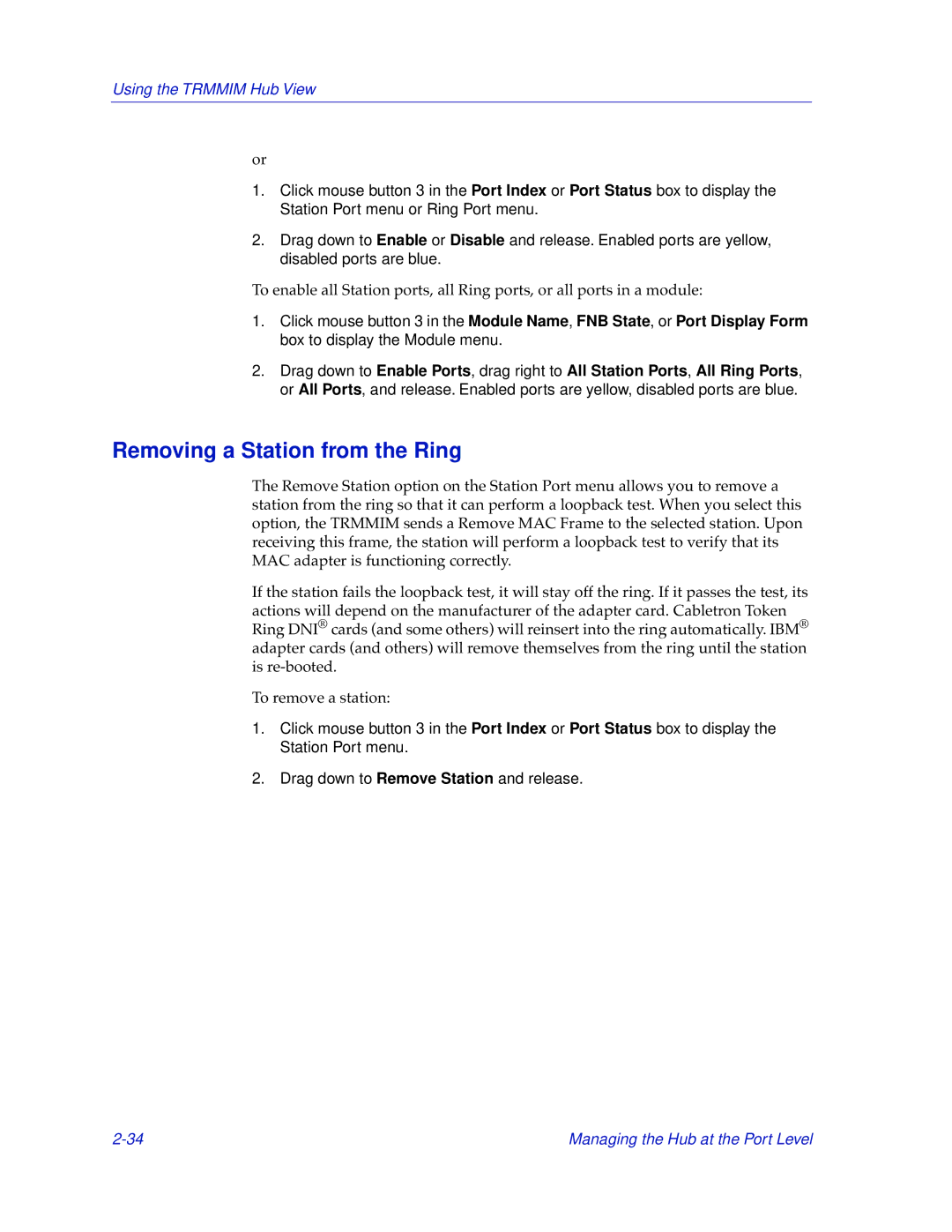 Cabletron Systems TRMMIM manual Removing a Station from the Ring 