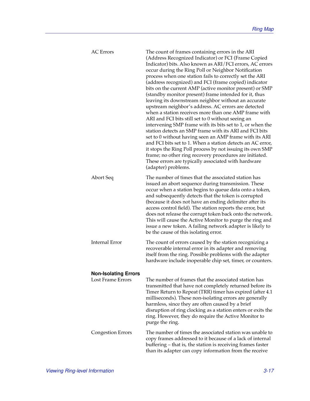 Cabletron Systems TRMMIM manual Non-Isolating Errors 