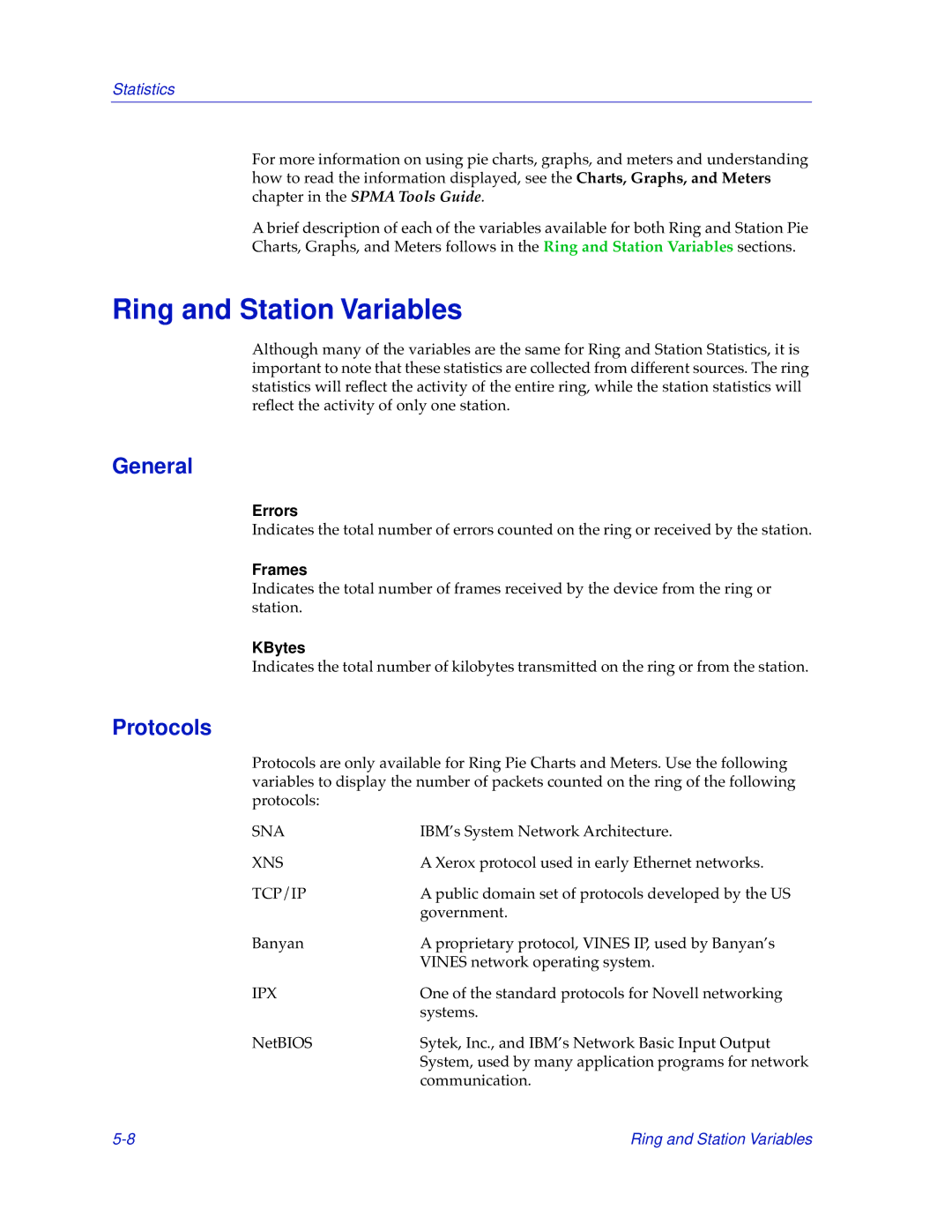 Cabletron Systems TRMMIM manual Ring and Station Variables, General, Protocols, KBytes 