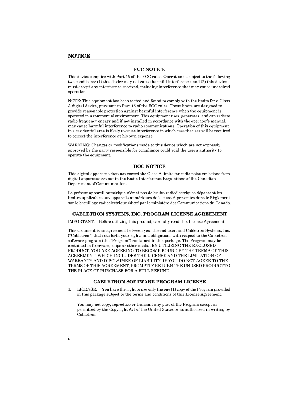 Cabletron Systems TRXMIM-44A, TRXI-22A, TRXI-42A, TRMIM-24A manual FCC Notice 