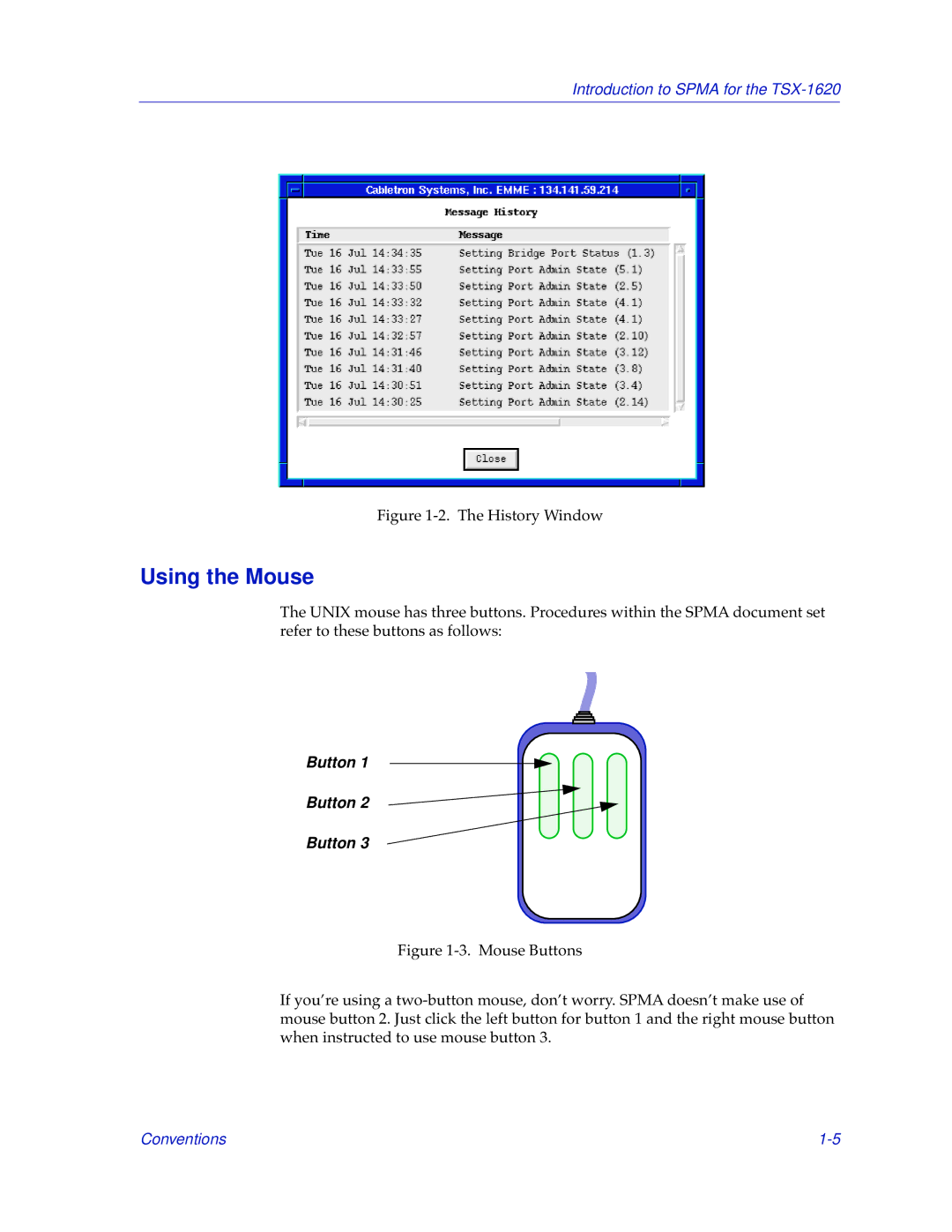 Cabletron Systems TSX-1620 manual Using the Mouse, Button 