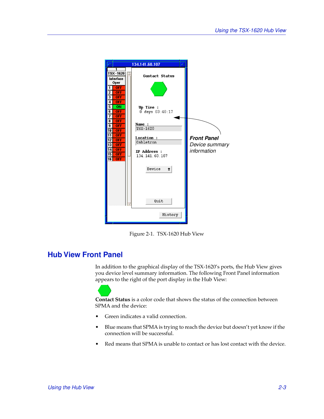 Cabletron Systems manual Hub View Front Panel, TSX-1620 Hub View 