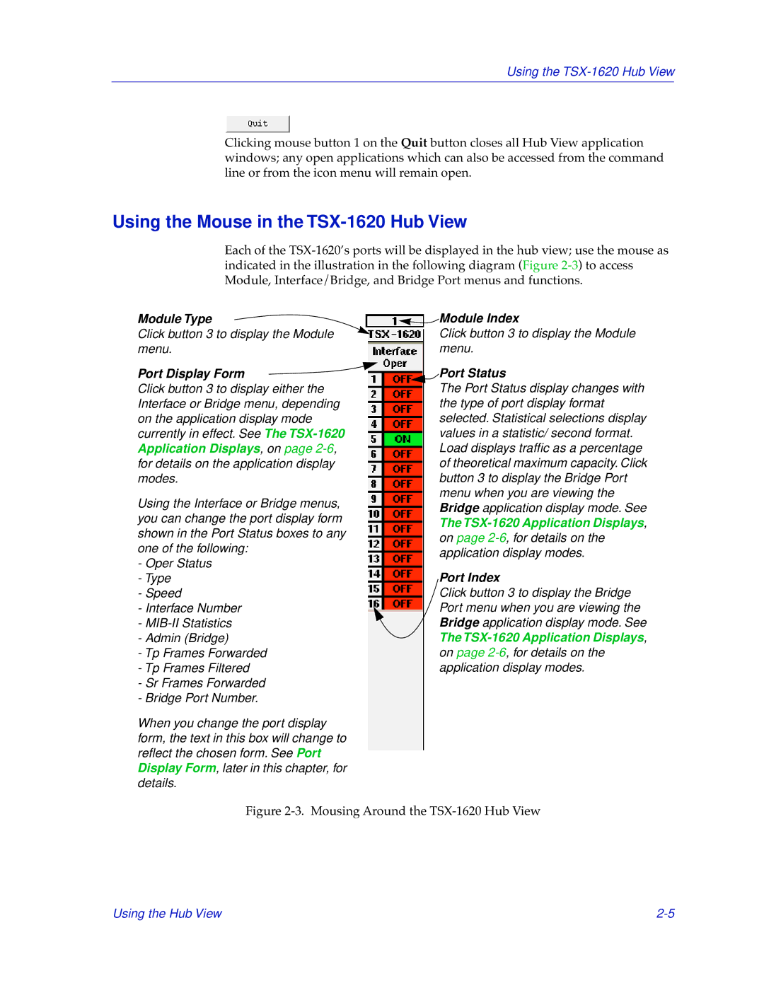 Cabletron Systems manual Using the Mouse in the TSX-1620 Hub View, Port Status 