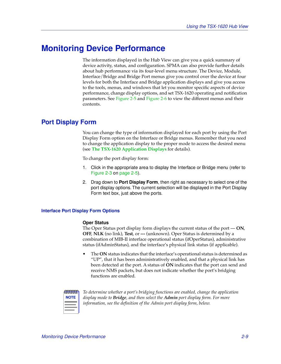 Cabletron Systems TSX-1620 manual Monitoring Device Performance, Interface Port Display Form Options, Oper Status 