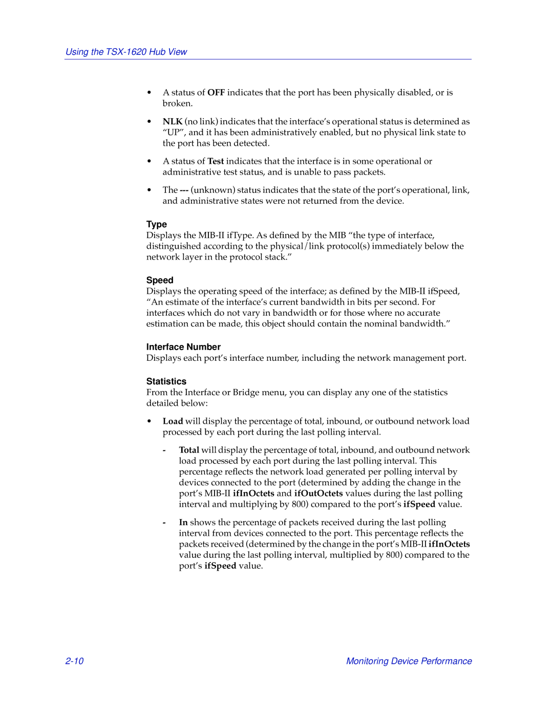 Cabletron Systems TSX-1620 manual Type, Speed, Interface Number, Statistics 