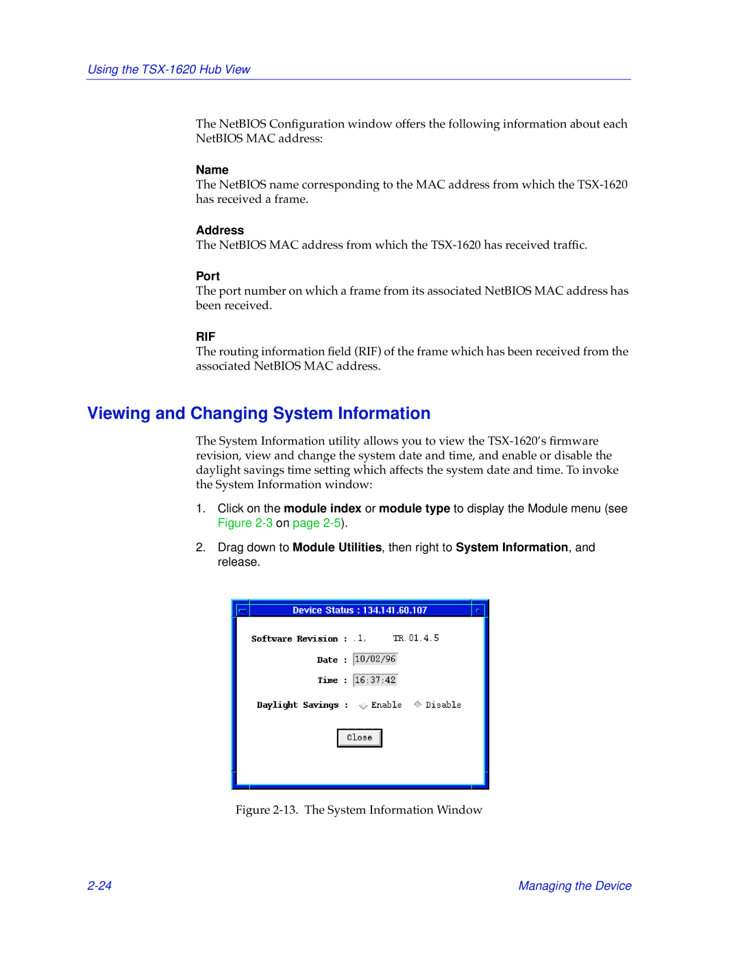 Cabletron Systems TSX-1620 manual Viewing and Changing System Information, Name, Address, Port 