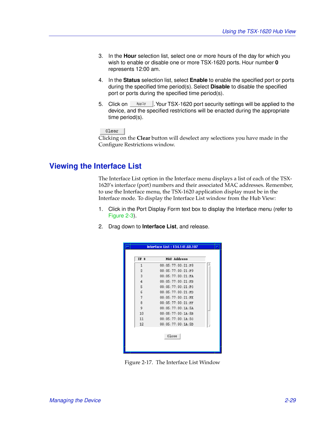 Cabletron Systems TSX-1620 manual Viewing the Interface List, The Interface List Window 