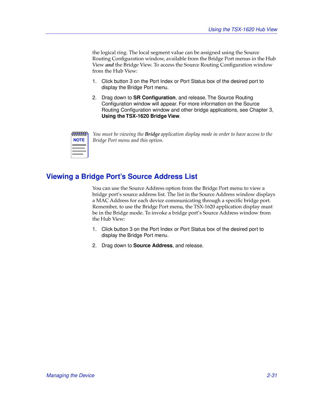 Cabletron Systems TSX-1620 manual Viewing a Bridge Port’s Source Address List 