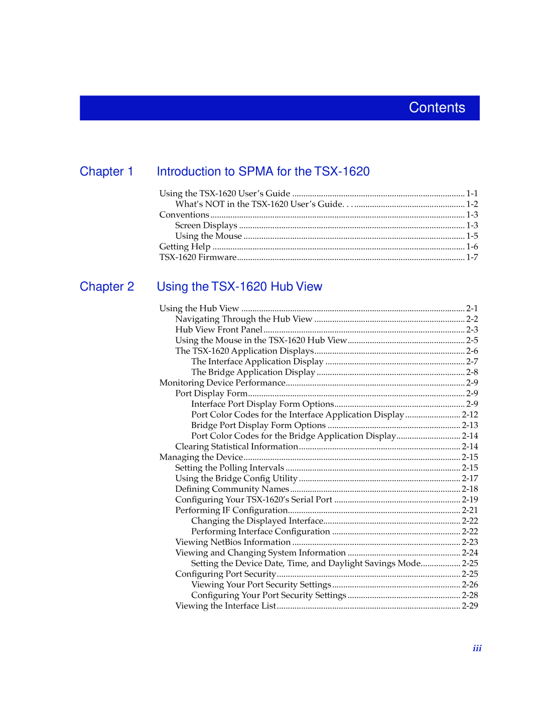 Cabletron Systems TSX-1620 manual Contents 