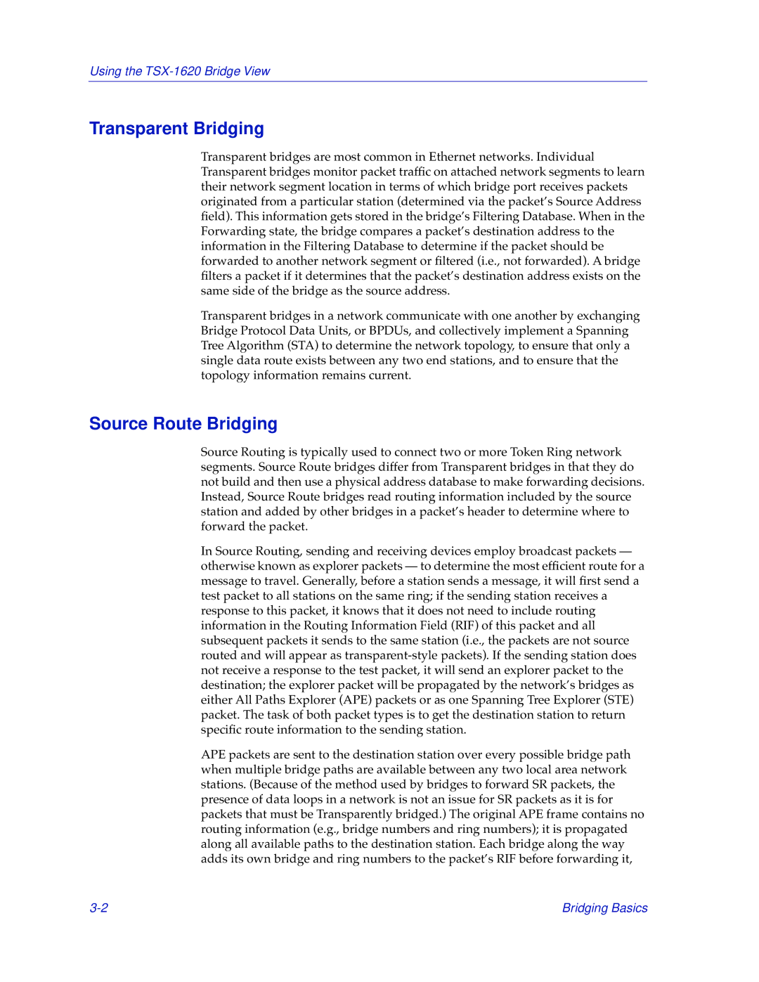 Cabletron Systems TSX-1620 manual Transparent Bridging, Source Route Bridging 