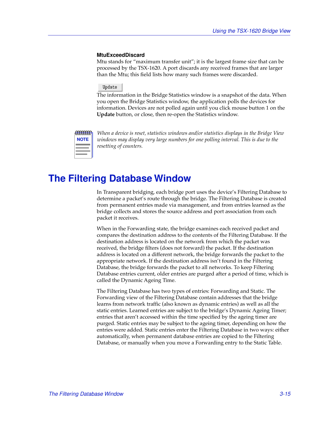 Cabletron Systems TSX-1620 manual Filtering Database Window, MtuExceedDiscard 