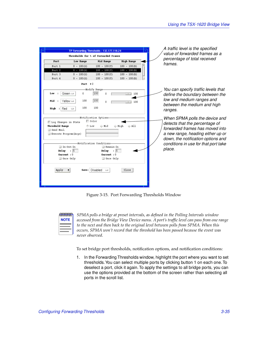 Cabletron Systems TSX-1620 manual Port Forwarding Thresholds Window 