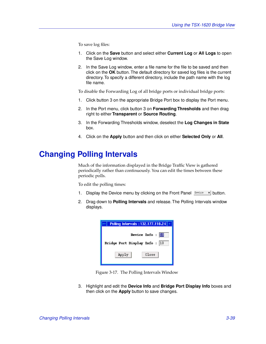 Cabletron Systems TSX-1620 manual Changing Polling Intervals, The Polling Intervals Window 