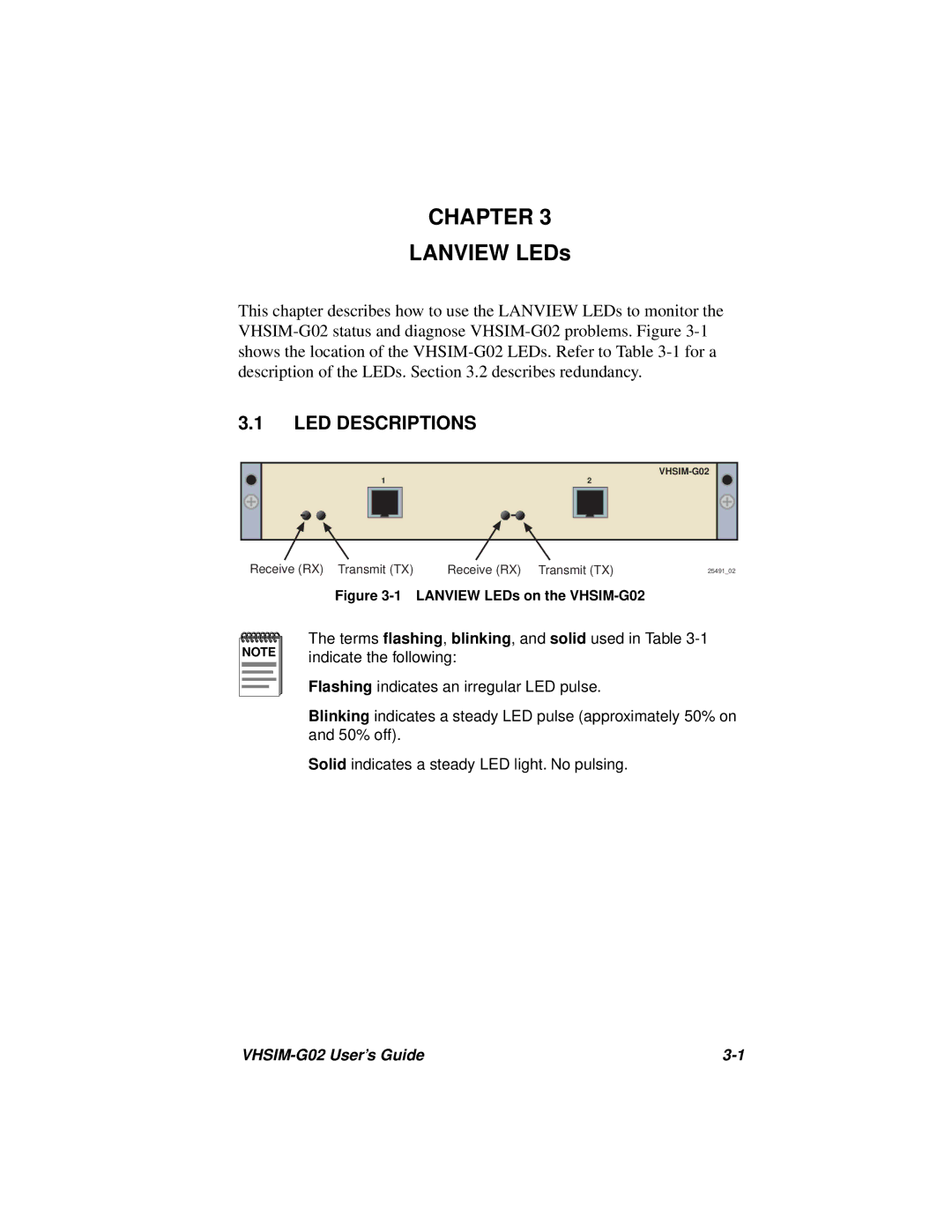 Cabletron Systems VHSIM-G02 manual Chapter, LED Descriptions 