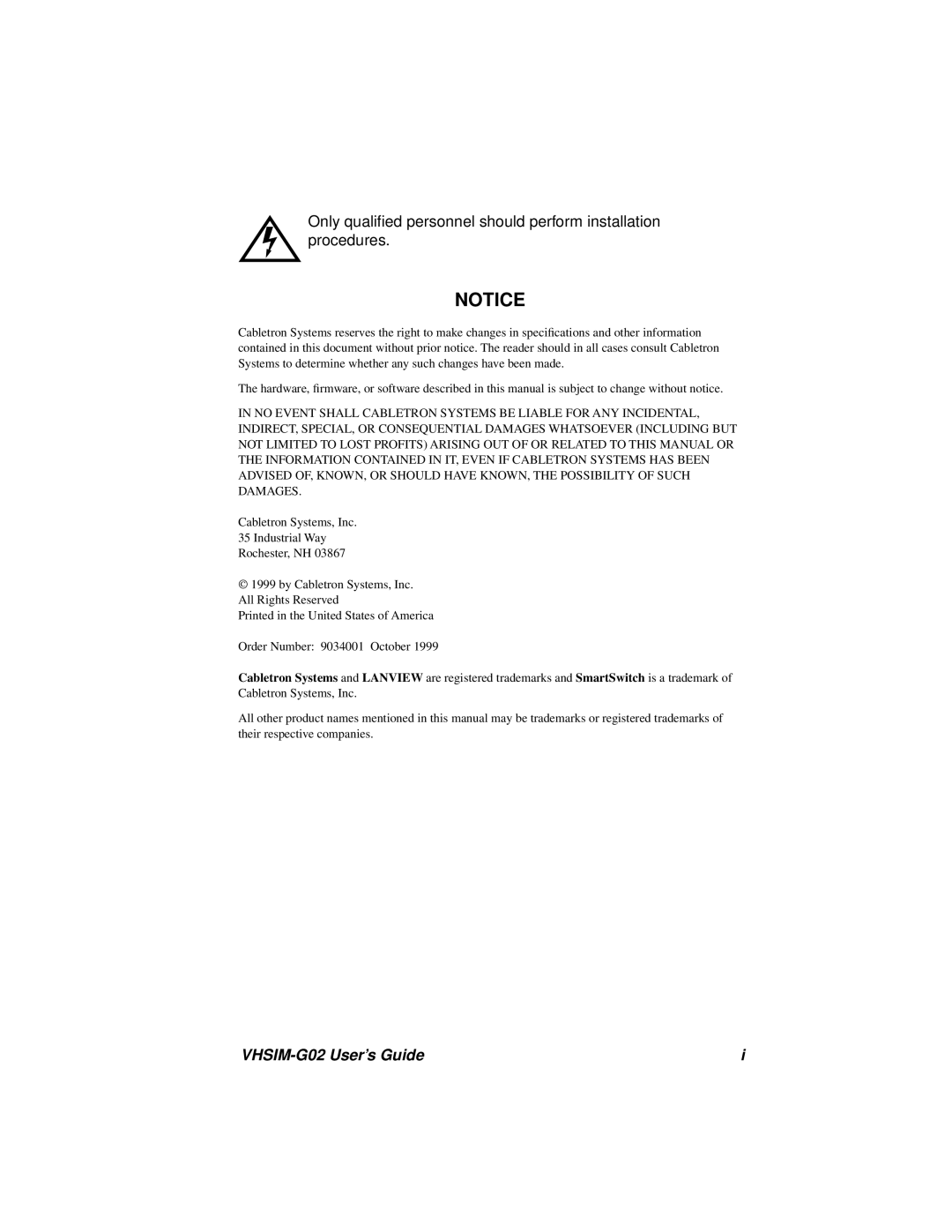 Cabletron Systems manual VHSIM-G02 User’s Guide 