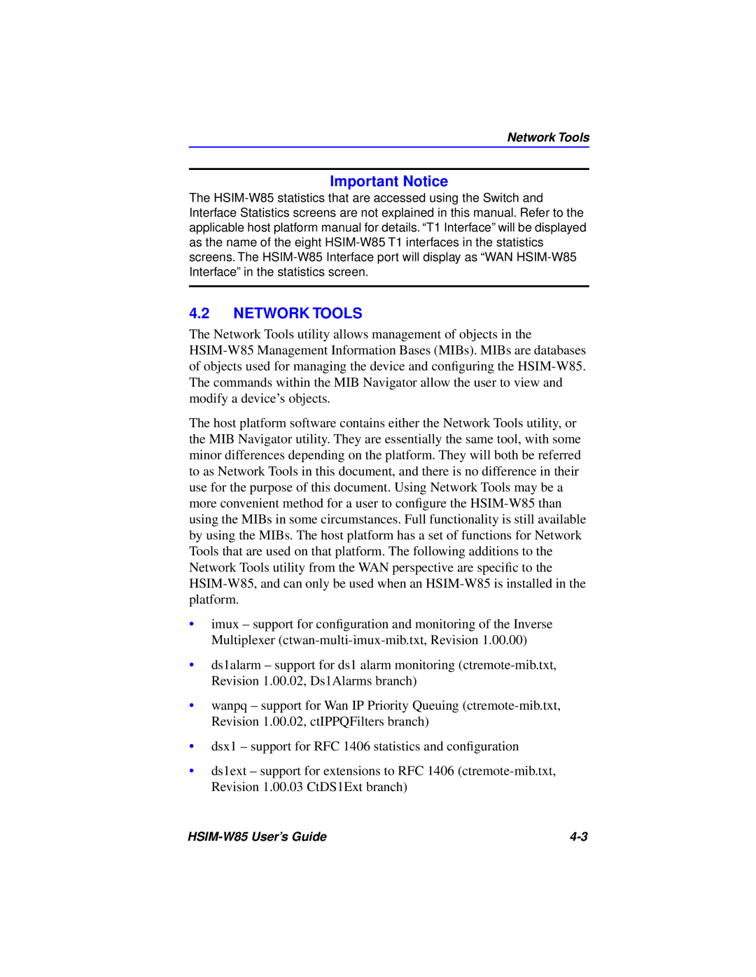 Cabletron Systems W85 manual Important Notice, Network Tools 