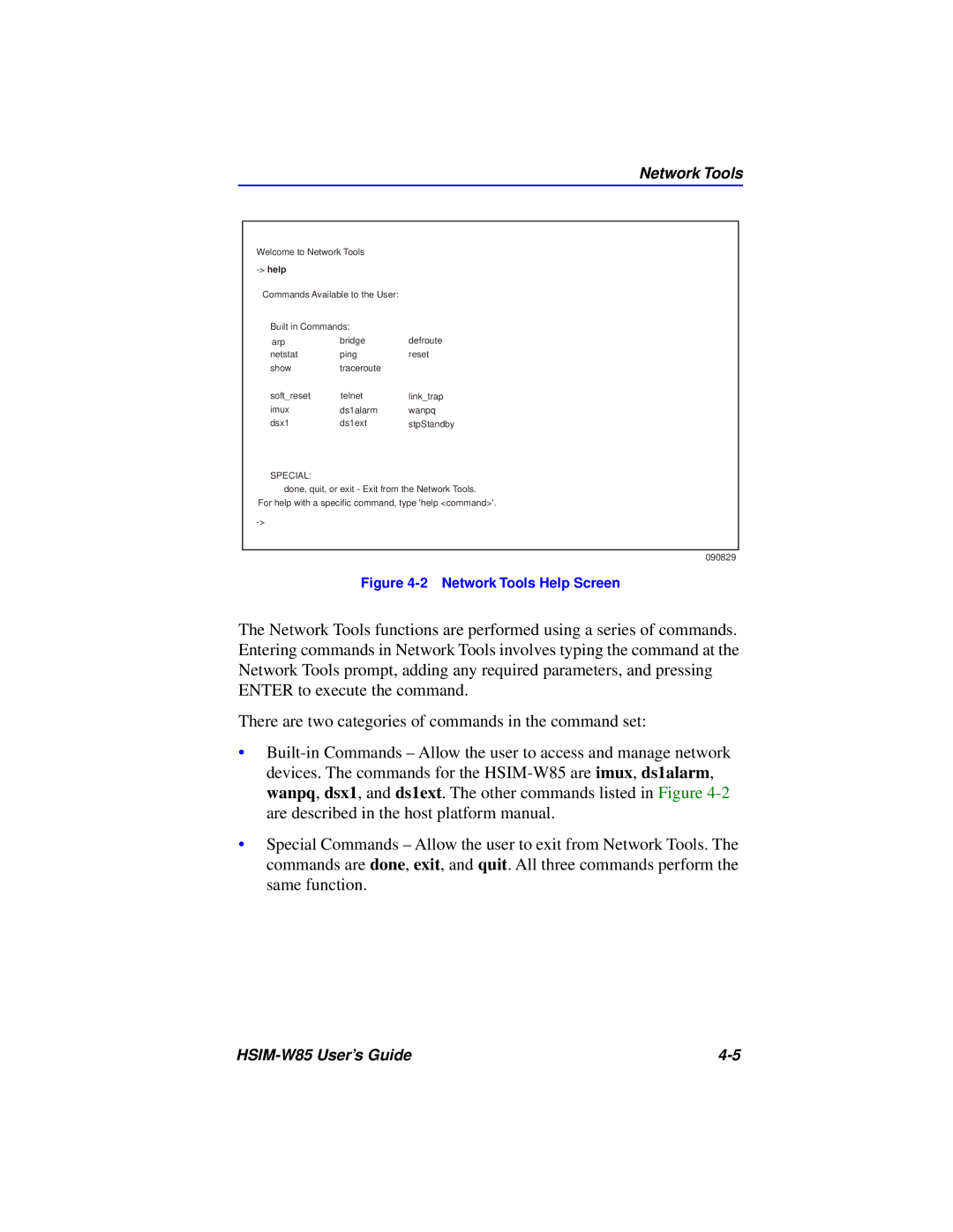 Cabletron Systems W85 manual Network Tools Help Screen 