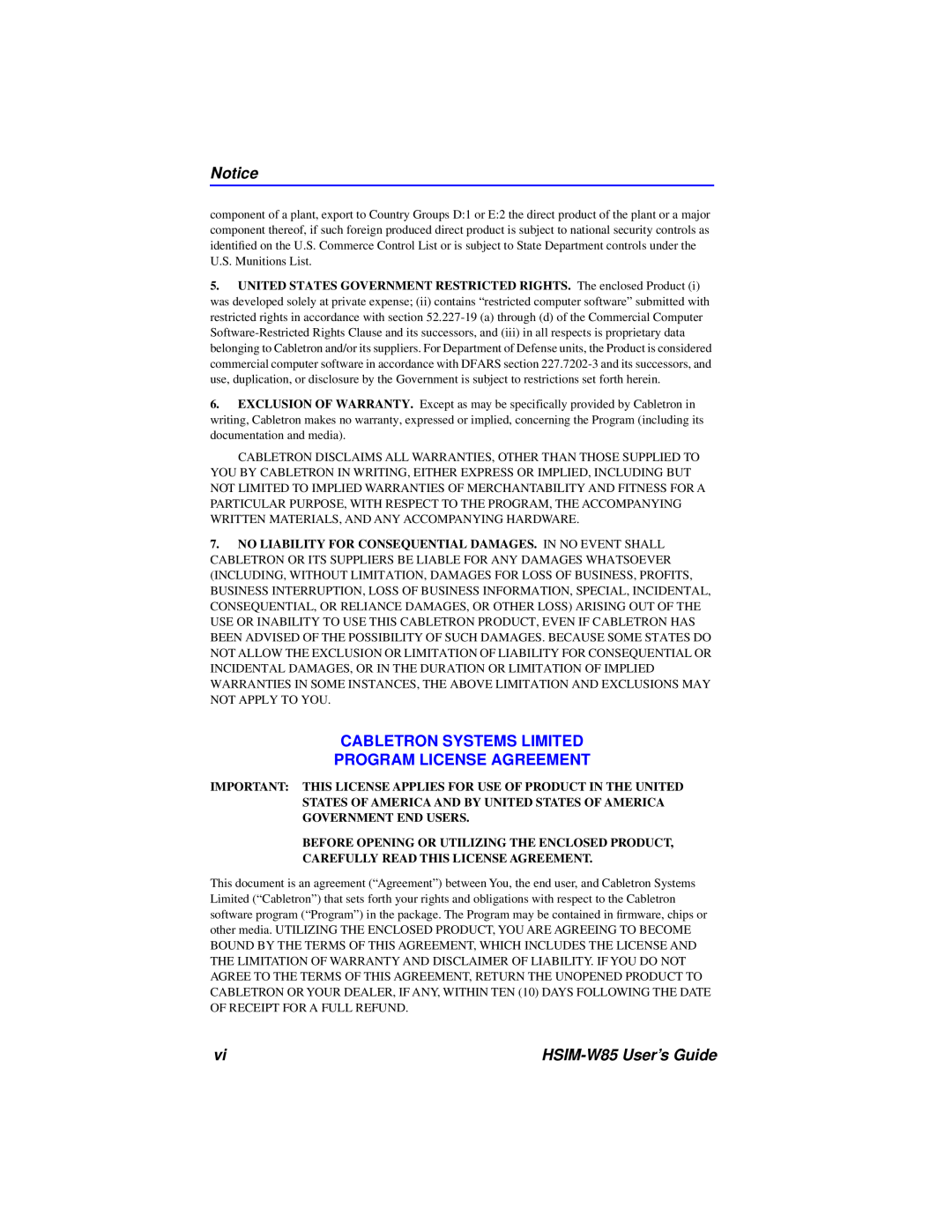 Cabletron Systems manual Cabletron Systems Limited Program License Agreement, HSIM-W85 User’s Guide 