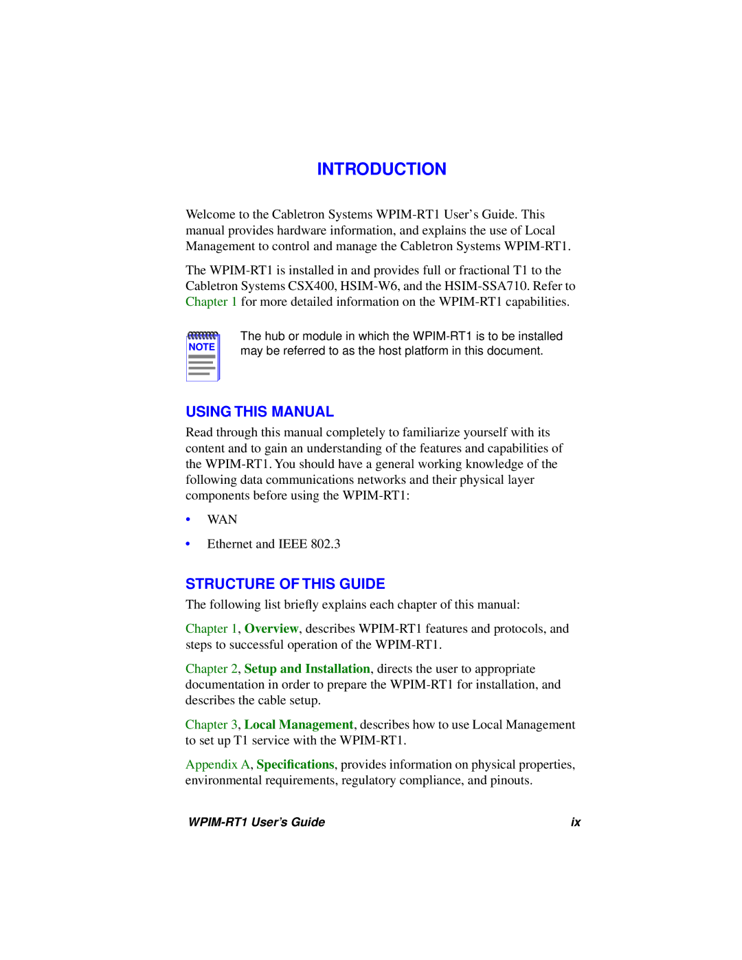 Cabletron Systems WPIM-RT1 manual Introduction, Using this Manual, Structure of this Guide 