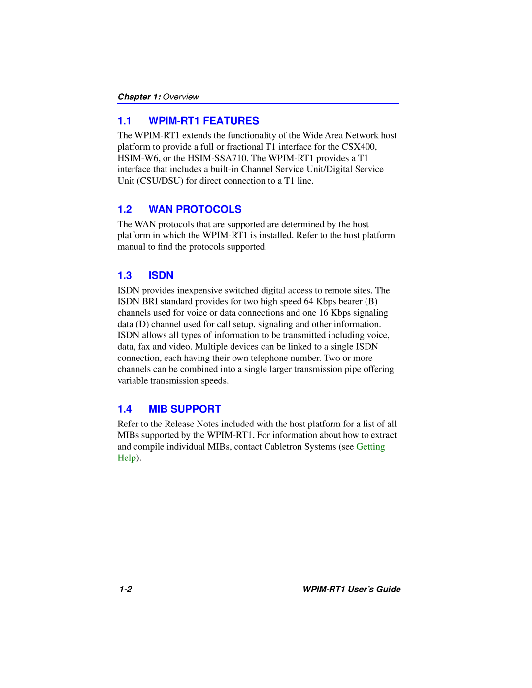 Cabletron Systems manual WPIM-RT1 Features, WAN Protocols, Isdn, MIB Support 