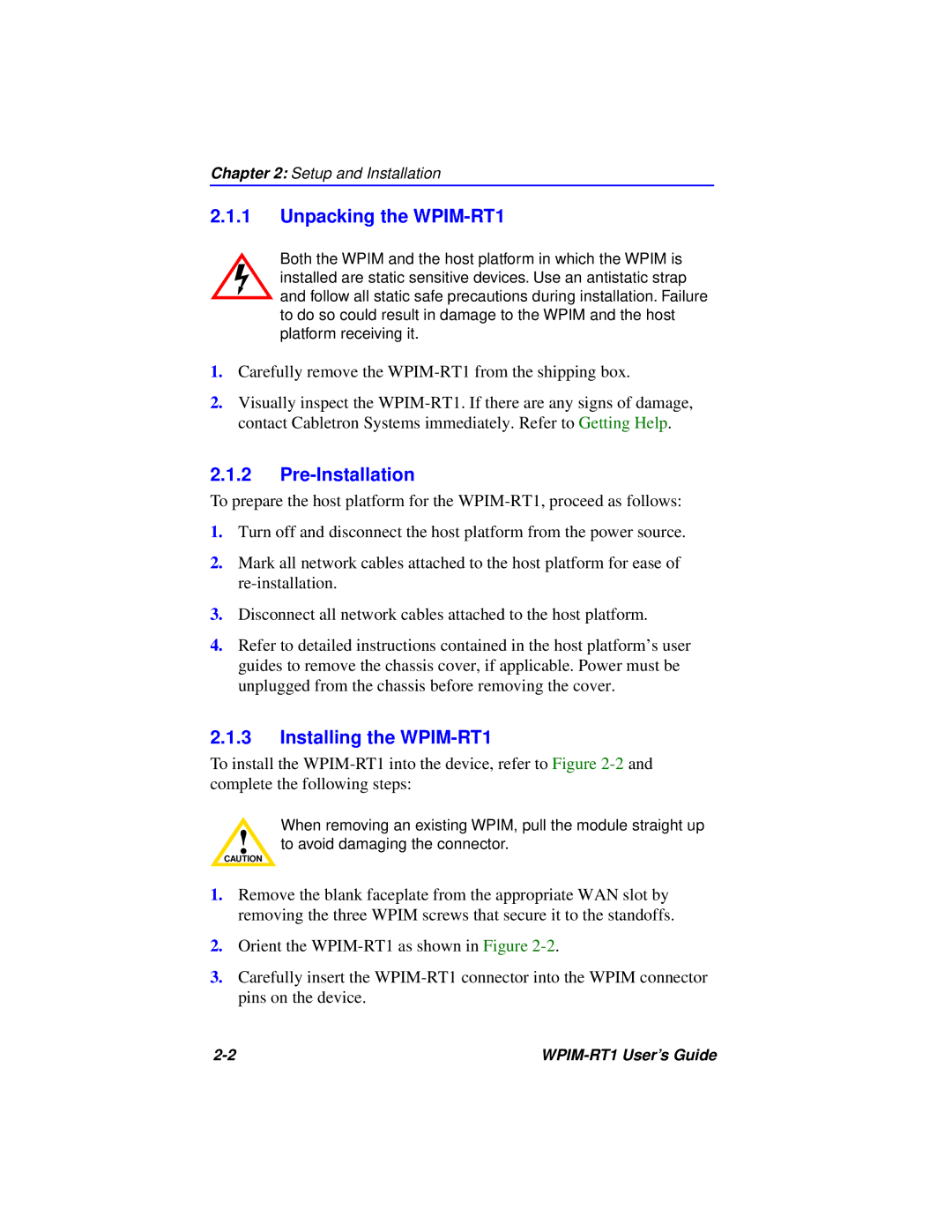 Cabletron Systems manual Unpacking the WPIM-RT1, Pre-Installation, Installing the WPIM-RT1 