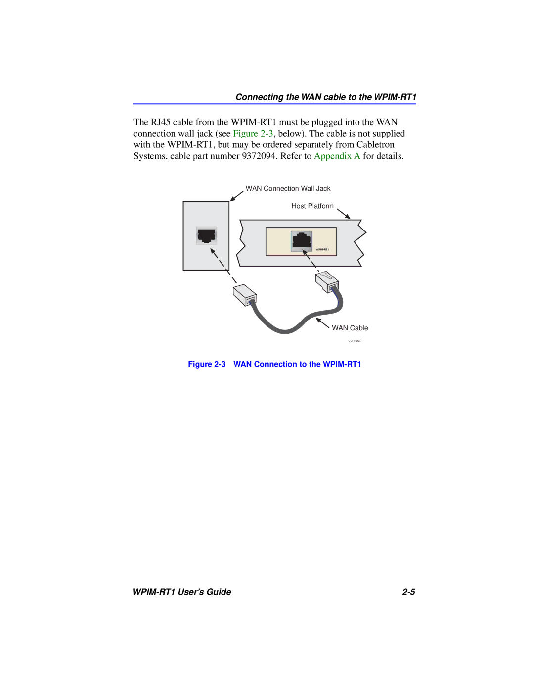 Cabletron Systems manual Connecting the WAN cable to the WPIM-RT1 