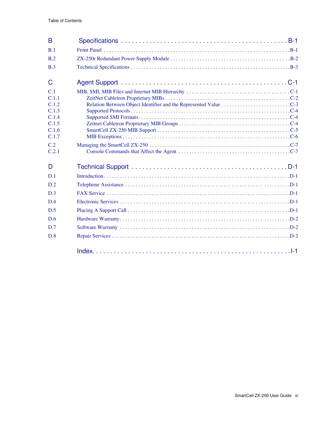 Cabletron Systems ZX-250 manual Specifications 