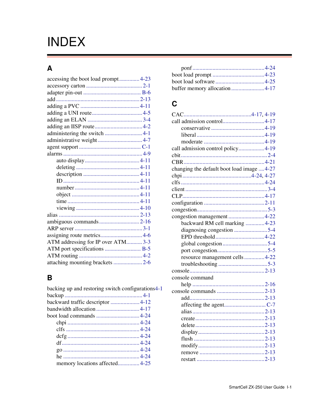 Cabletron Systems ZX-250 manual Index 