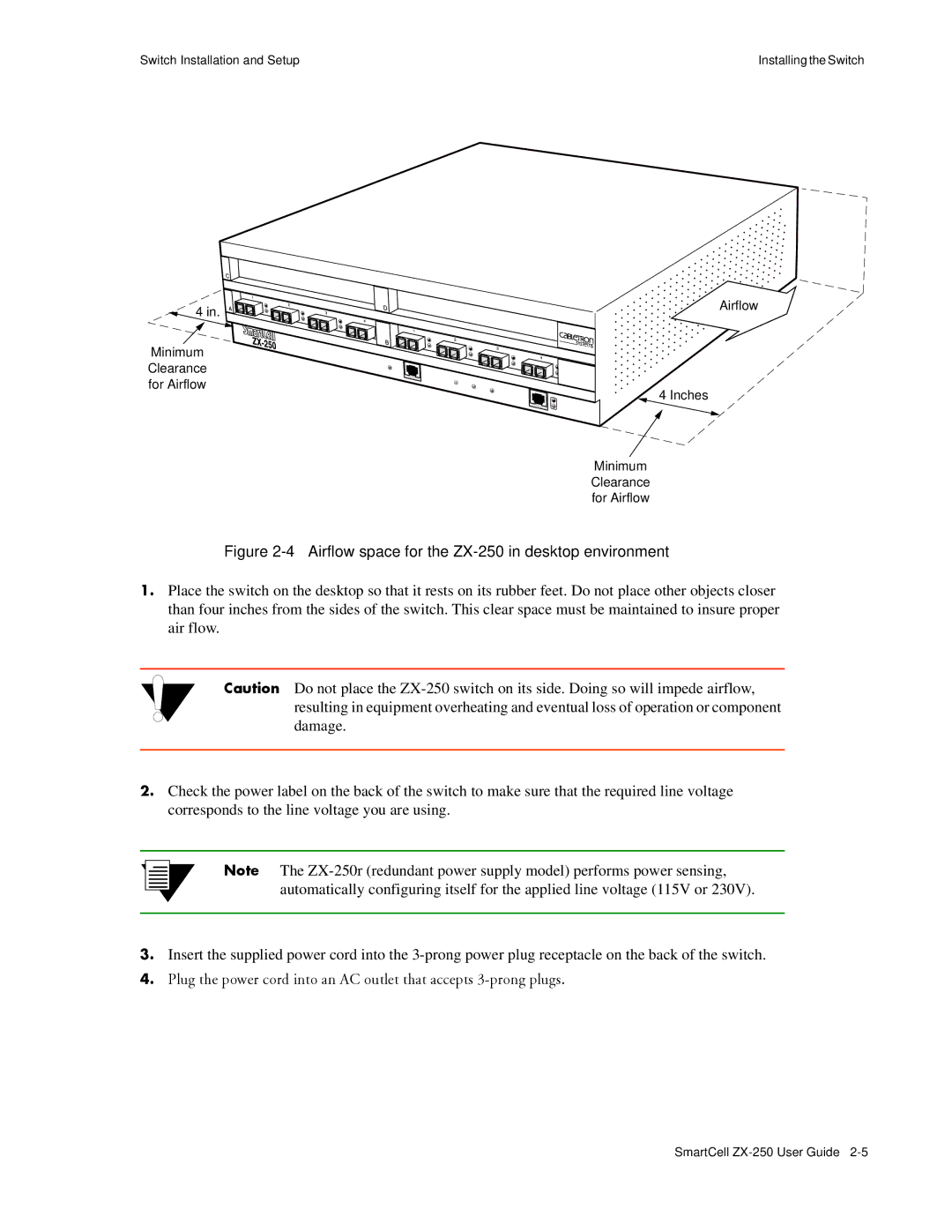 Cabletron Systems manual Airflow space for the ZX-250 in desktop environment 