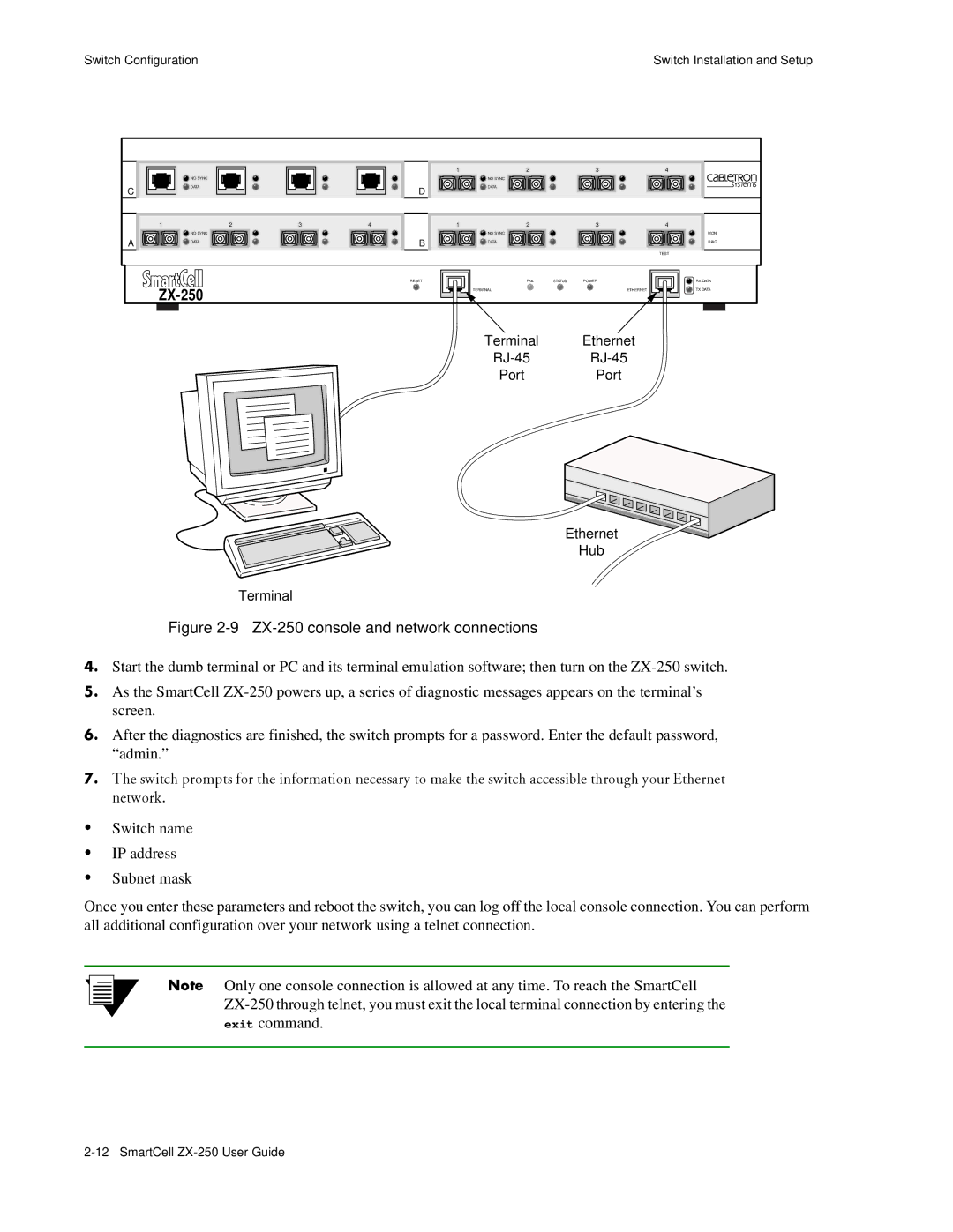 Cabletron Systems manual ZX-250 console and network connections 